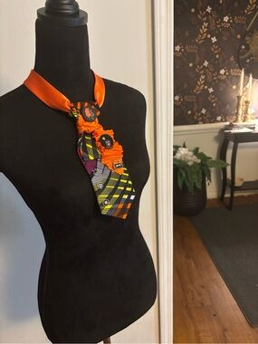 Orange Patterned Statement Neck Scarf